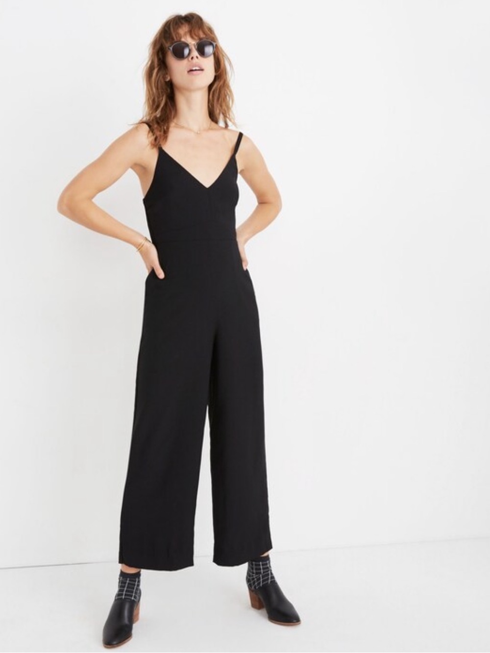Madewell Thistle Cami Jumpsuit Size 8 Black Wide Leg Cropped
